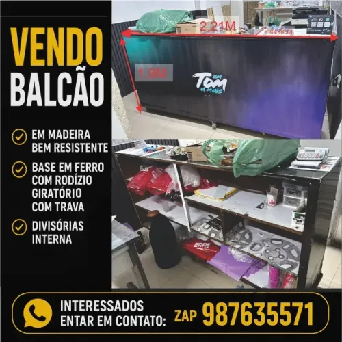 BALCÃO EM MADEIRA RESISTENTE COM BASE EM FERRO