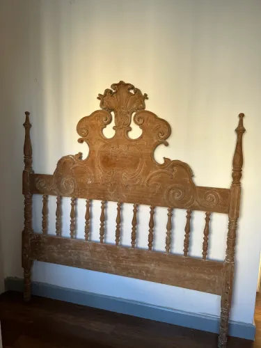 Cama Casal madeira maciça antiga torneada Luiz XV provençal colonial 