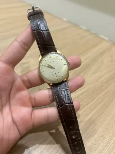 Zenith Vintage Masculino Anos 1950 - Dourado, Corda Manual, Pequenos Segundos, Swiss Made