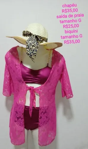 saída de praia+chapéu de praia look completo você chique, elegante e na moda