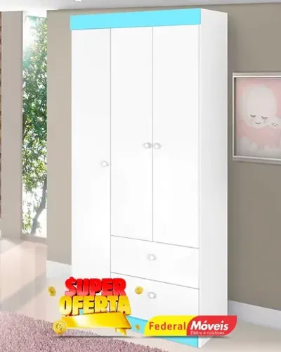 Guarda Roupa Infantil 3 Portas 2 Gavetas Super Lindo Fazemos Entrega