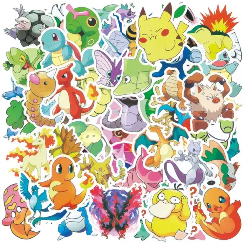 Kit 50 Adesivos de Pokémon - Autocolantes Pcs Peças Unidades Pokémons Psyduck Venusaur