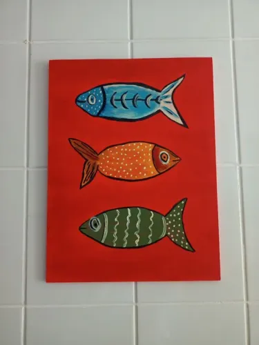 Quadro peixes pintados em MDF