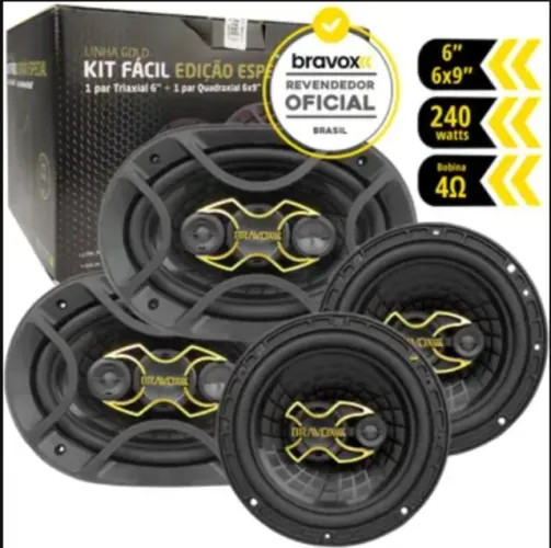 Alto falantes Kit Facil Bravox 6x9" e 6" 240RMS/480W Linha Gold Novo 1 ano de garantia