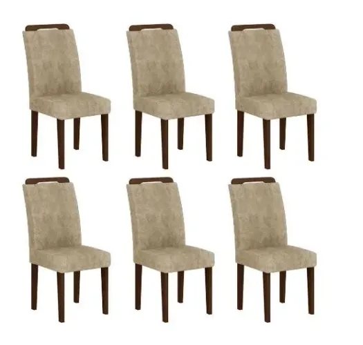 Conjunto com 6 Cadeiras Athenas Suede Animalle Castor e Chocolate