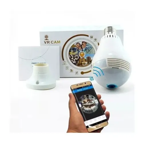 Lâmpada Filmadora Câmera Wi-fi Hd Ip Led Panorâmica Vr 360° Com Áudio