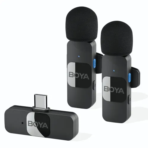 2 microf + receptor BOYA s/fio para iPhone 15 pro Max e Android