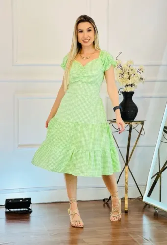 Vestido xadrez verde