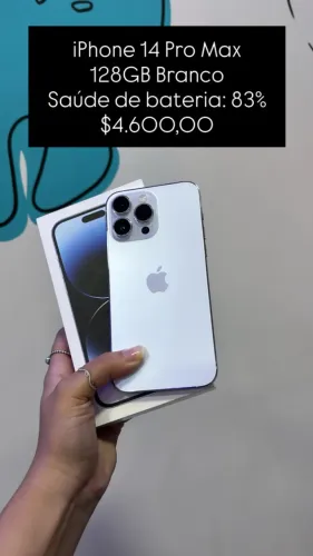 iPhone 14 Pro Max / 128GB / Branco / Saúde de bateria 83% / Semi novo / R$ 4.600,00 