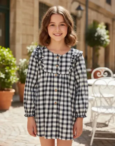 Blusa xadrez infantil com babados