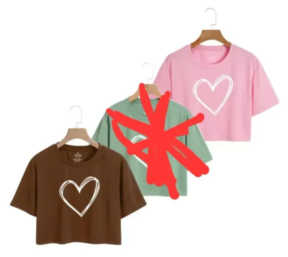 Duas blusas marrom e rosa Croppeds com estampa de coração