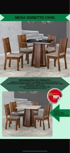 Mesa de Jantar Sonetto  Civick - 4 Cadeiras