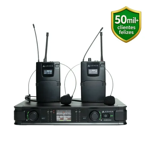 Microfone sem Fio Profissional Headset Duplo Armer AX802M HH