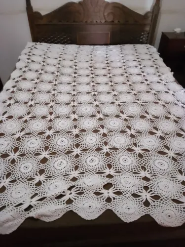Colcha Cama em Crochê - Branco solteiro