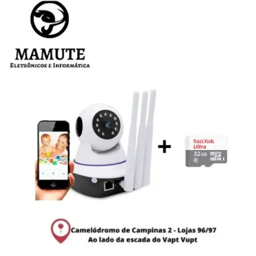 Camera Interna Robo 3 Antenas Ip Wifi + Cartão de Memória 32gb