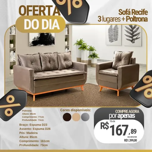 Sofá Recife 3 lugares + Poltrona