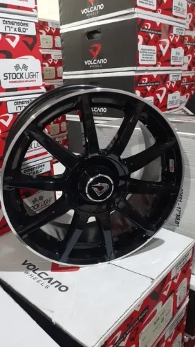 Jogo de Rodas Aro 17 Volcano Black piano com borda 5x110 Fiat Toro novas