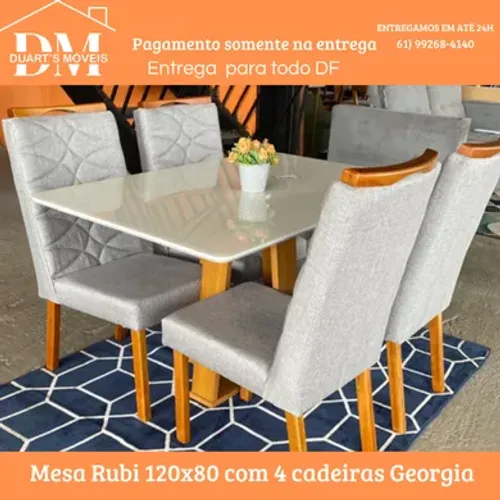 Mesa Rubi 120x80 com 4 cadeiras Georgia -Preço de Fábrica e Pagamento Só na Entrega