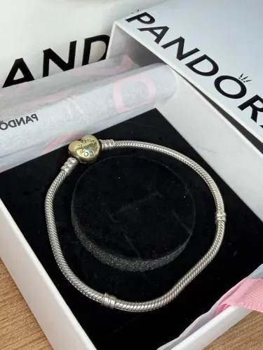 Pulseira Pandora Original Prata 925 Fecho Coração Dourado