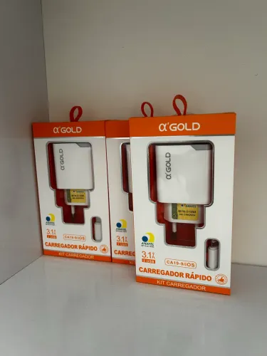 Carregador para iPhone tipo Lightning completo marca gold com carregamento rápido