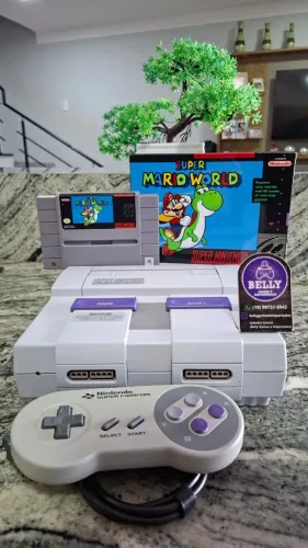 SUPER NINTENDO FAT + CONTROLE ORIGINAL + SUPER MARIO WORLD NA CAIXA