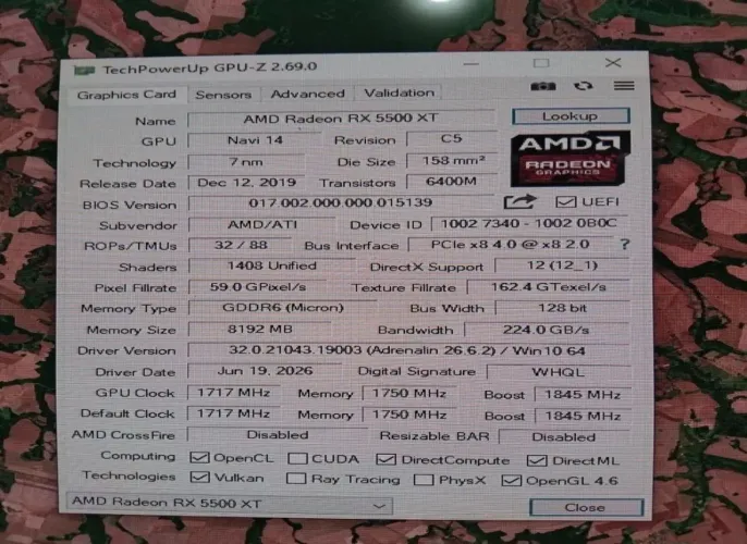 Placa de video RX5500xt 8gb