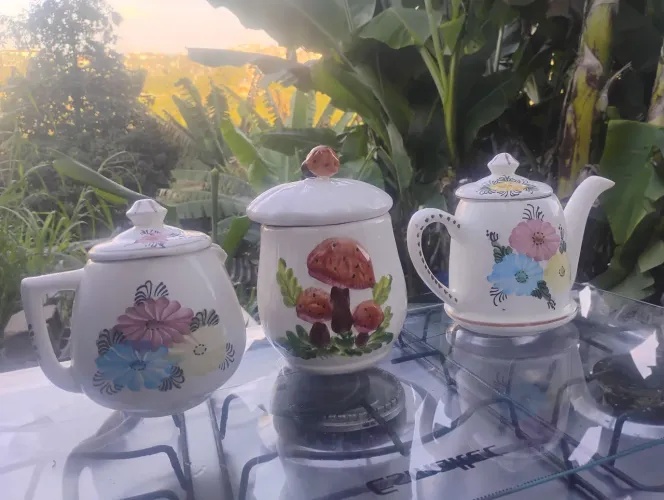 Leiteira cafeteira e açúcareiro de porcelanato/cerâmica