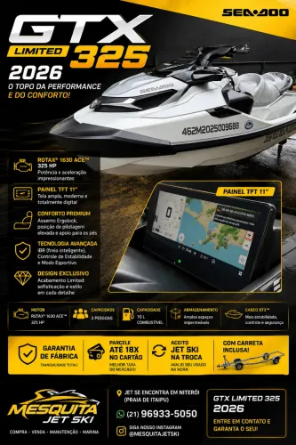 Jet ski GTX Limit 325 ano 2026 só 8 horas 