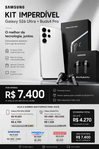KIT IMPERDÍVEL S26 ULTRA+Galaxy Buds4 Pro