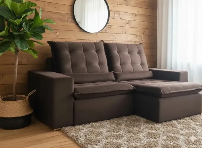 Estofado Londres 2,52m Marrom - O Charme do Veludo Premium na sua Sala