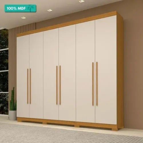 Guarda Roupa Casal 6 Portas 100% Mdf Nubia Acp Móveis Cinamomo/off White