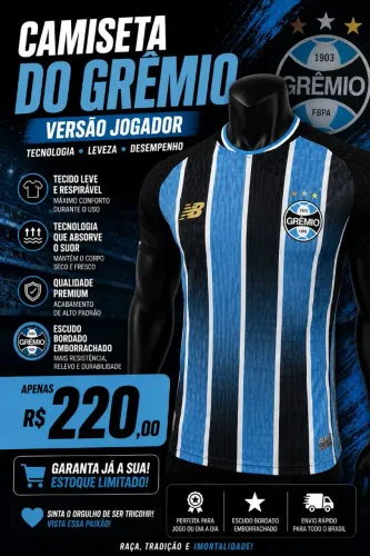 ?Camisa Do Grêmio Tricolor Versão Jogador Premium - Nova Estoque Limitado