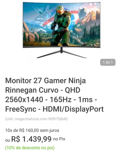 Monitor Gamer Ninja Rinnegan 27? Curvo QHD 165Hz VA