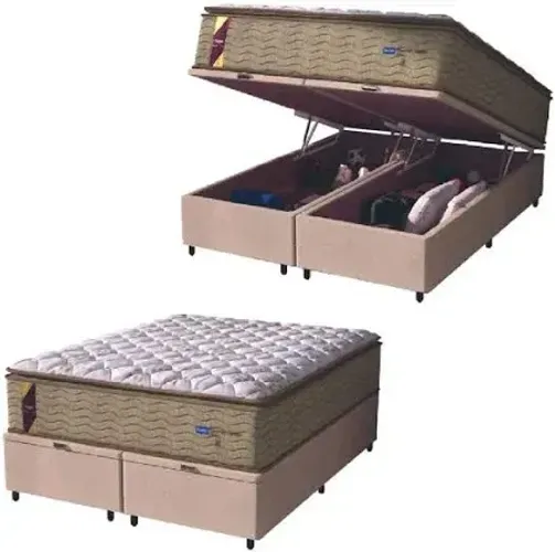 Colchão King Star Caramelo e Cama Base Baú King Rosê