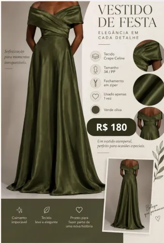 Desapego Vestido de Festa/Casamento verde oliva
