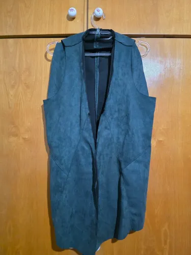 Cardigan Camurça Azul Petróleo com Cinto