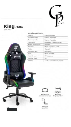 Cadeira Gamer King Black Rgb - Clanm