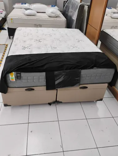 Cama box baú com base baú bege