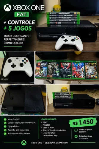 ? Xbox One FAT + Controle Original + 5 Jogos Físicos - Ótimo Estado
