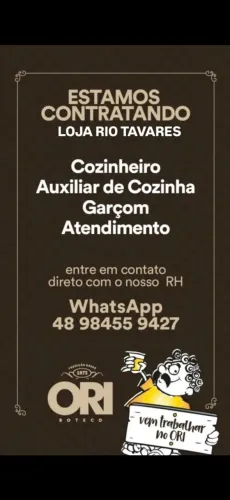 VAGAS PARA ATENDENTE E AUXILIAR DE COZINHA- ORI BOTECO - RIO TAVARES