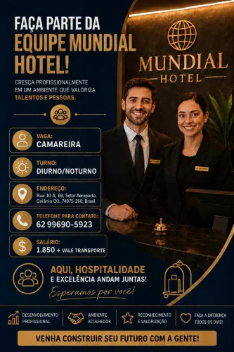 Vaga para Camareira - Hotel Mundial - Goiânia