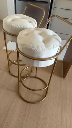 Par de Banquetas Altas Douradas em Veludo - Excelente Estado