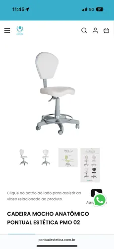 Mocho NOVO (não usado) com encosto para consultório cor pérola 