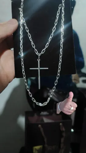 Corrente de prata masculina 60 cm com pingente grande garantia eterna mais um brinde
