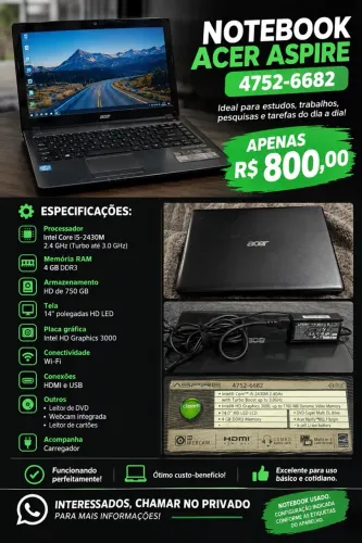 Notebook Acer R$ 800,00