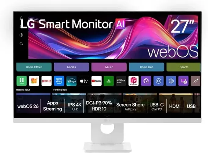 Monitor LG Smart - Tela IPS de 27" 4K UHD, HDR10, WebOS 26, ThinQ, Wifi, Air Play
