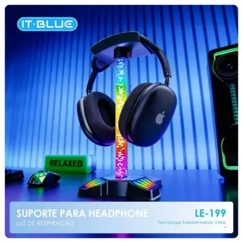 Suporte Headphone Gamer com Iluminação LED Efeito Respiração Organizador de Mesa Plug and