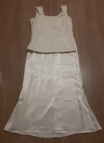 Vestido de Noiva 2 Peças Bege Pérola