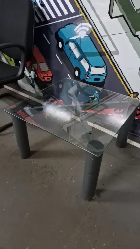 MESA DE CANTO TUBULAR COM VIDRO TEMPERADO