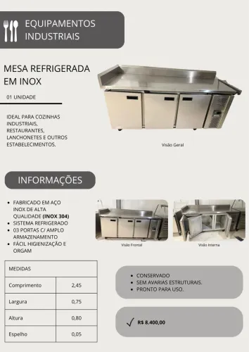 Mesa Refrigerada em Inox - 3 Portas